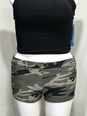 Funky Diva Y2K Camo Shorty Shorts Stretch Faux Pockets Size M/L (XL, runs small)